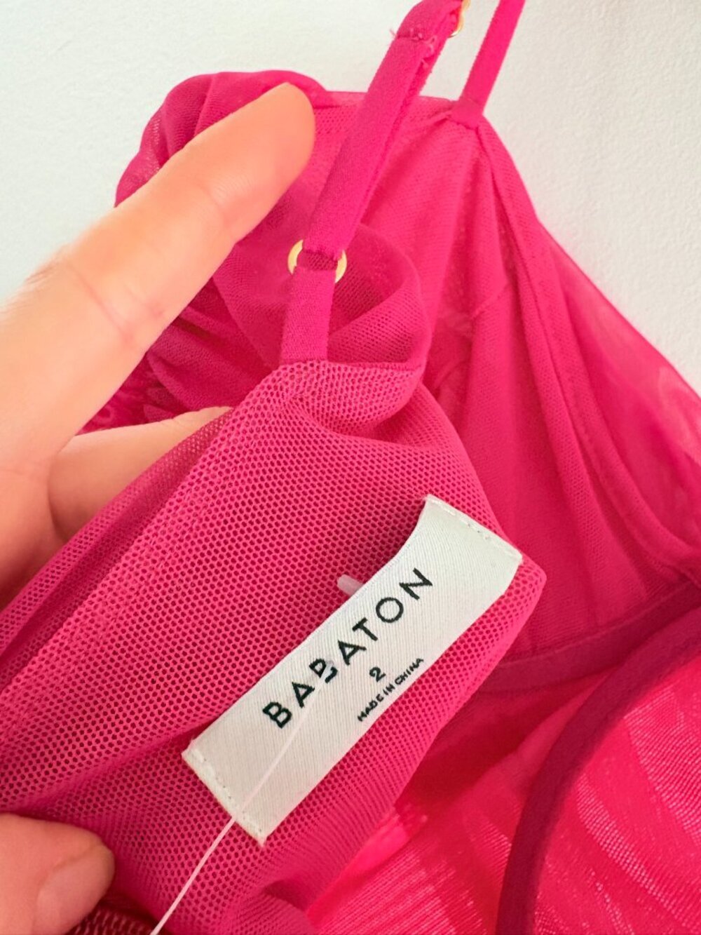 Aritzia Babaton Luxor Ruched Mesh Midi Dress Hot Pink Size 2 - Picture 6 of 7